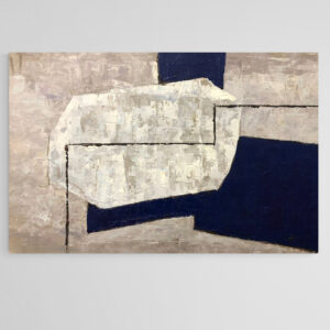 Dipinto Astratto Olio Su Tela "Costruzioni Blu su Grigio" 60x90cm